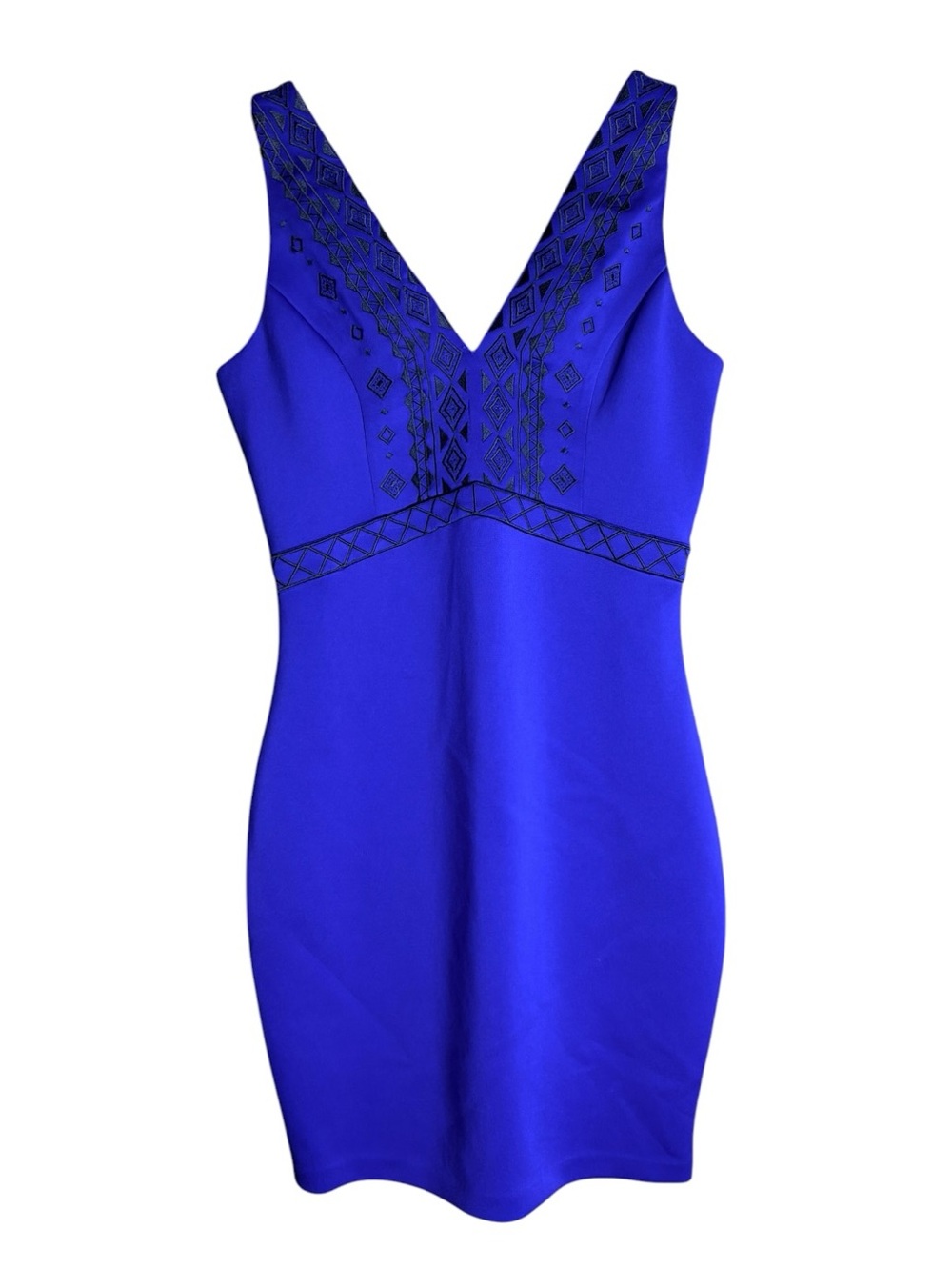 GUESS Los Angeles Size 6 Cobalt Blue Embroidered Bodycon Cocktail Dress